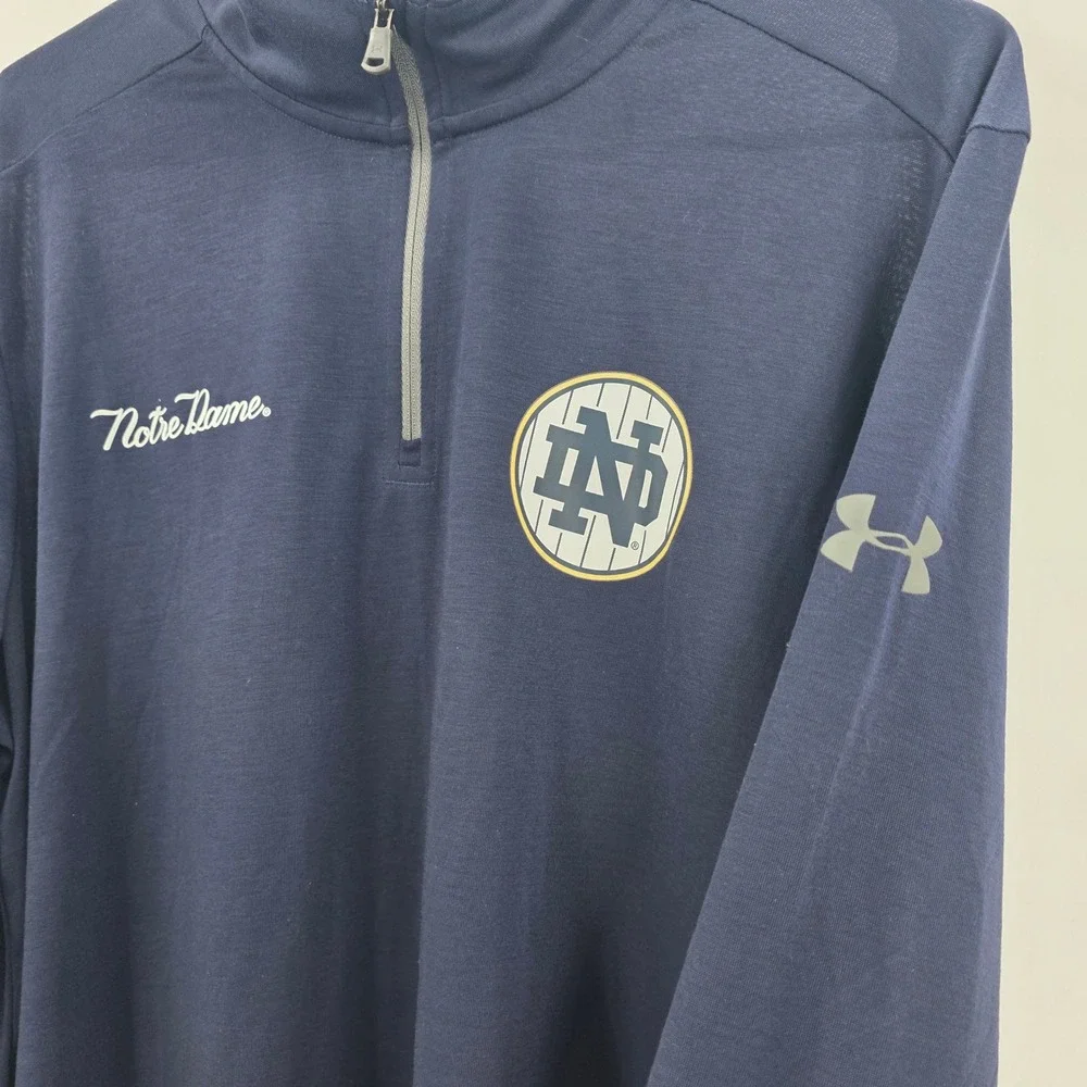 UNDER ARMOUR NOTRE DAME 1/4 ZIP MENS LARGE BLUE LIGHTWEIGHT THREADBORNE PULLOVER